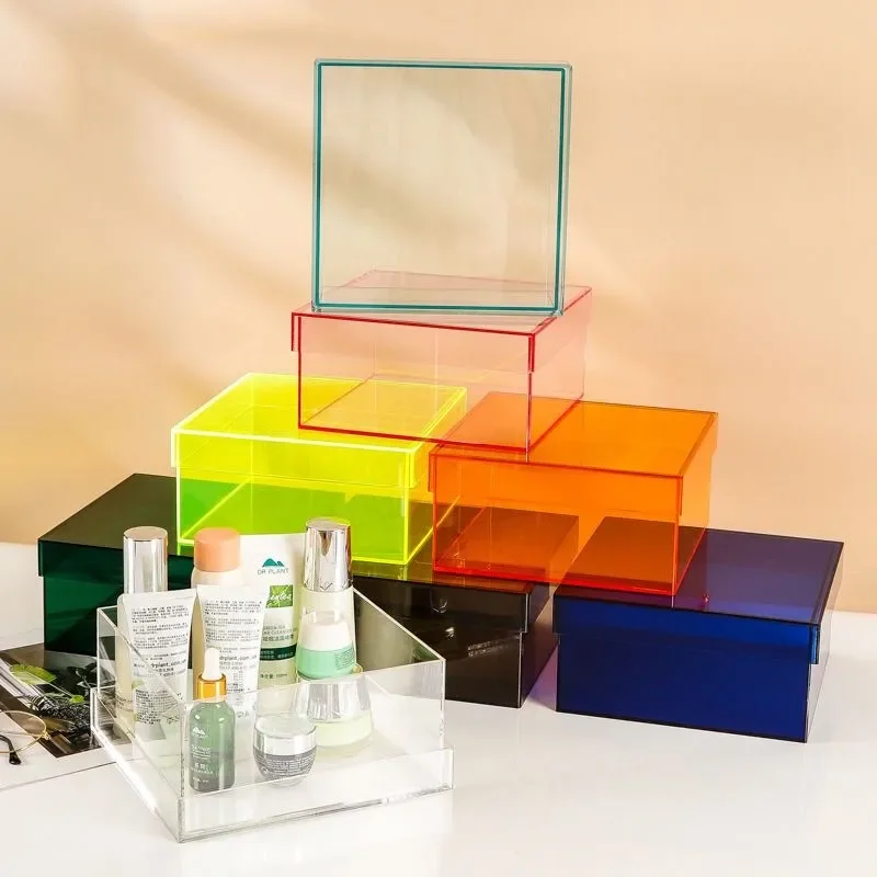 

Acrylic Storage Gift Box with Lid Colorful Acrylic Organizer Bins Display Cases Shelf for Cosmetics Collectibles Jewelry Figures