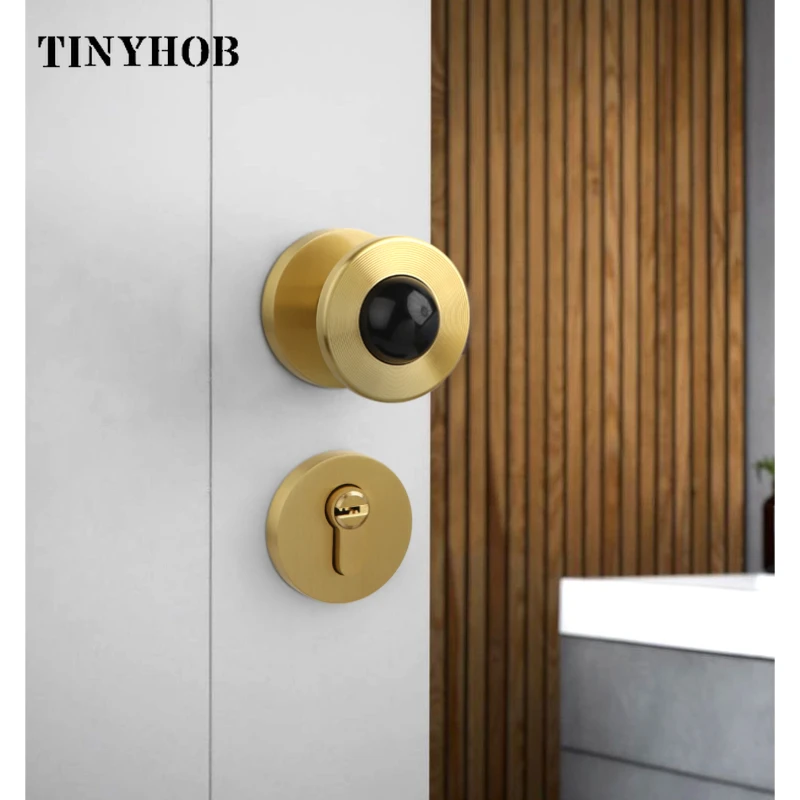 Tinyhob Mute Deurslot Messing + Kristal Slaapkamer Deurgreep Binnen Enkel Slot Mode Interieur Badkamer Houten Deurhendel