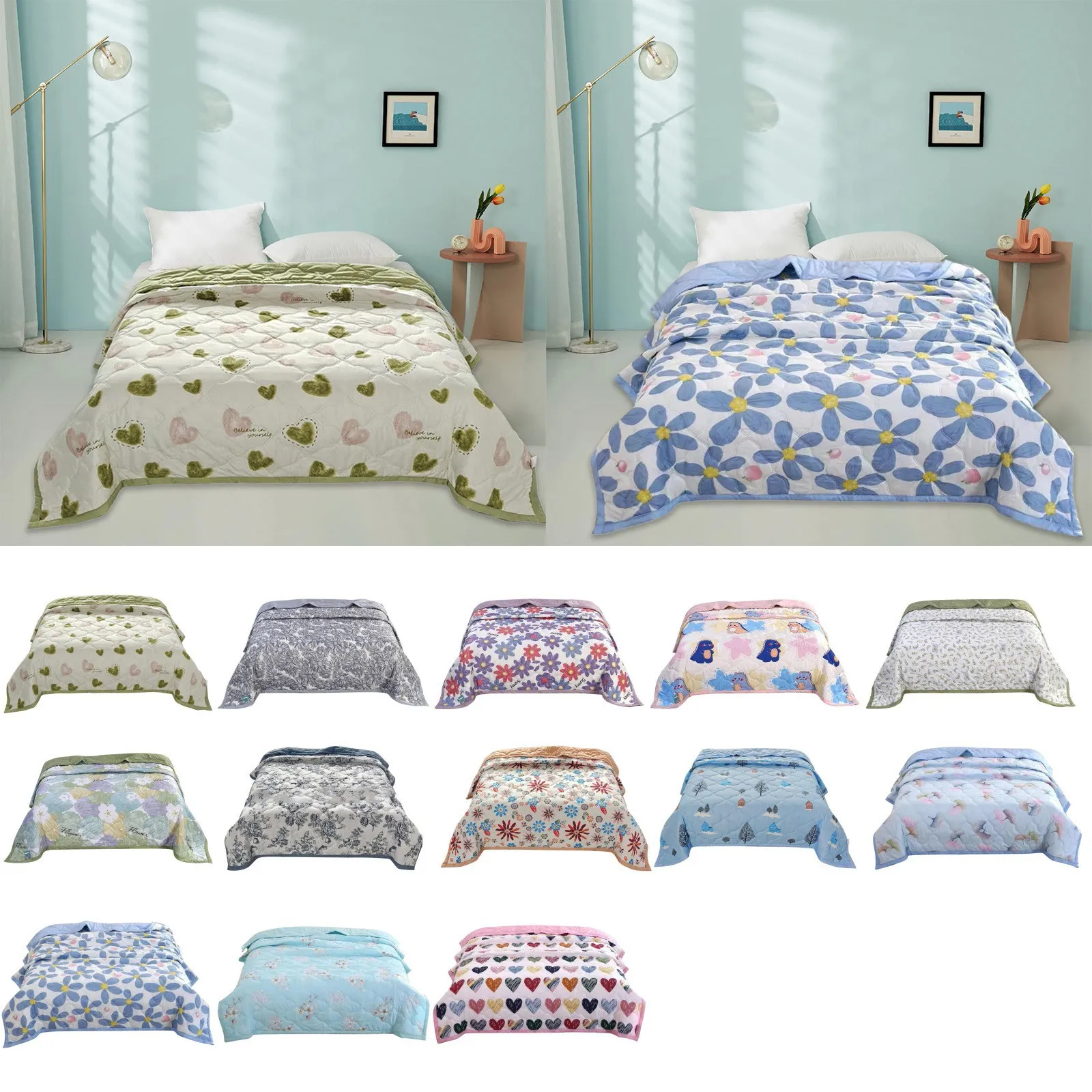 Skin Friendly Plain Print Washed Cotton Bed Blanket Hot Sleeping Summer Ventilated Comforter Summer Lightweight Cool Comforter