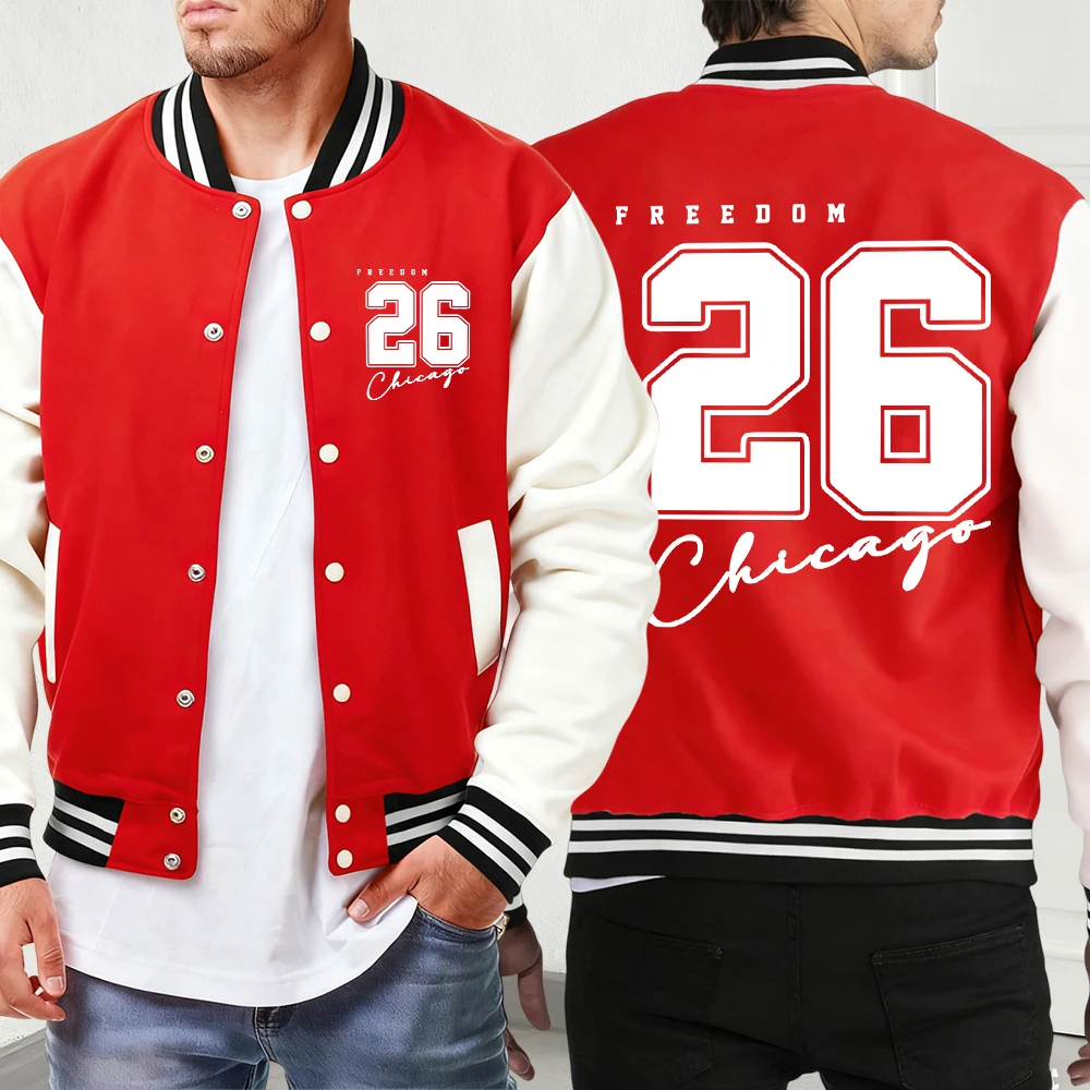 

Freedom 26 Letter Chicago Prints Sport Jackets Man Basics All-Match Coat Comfy Hip Hop Streetwear Casual Autumn Baseball Jersey