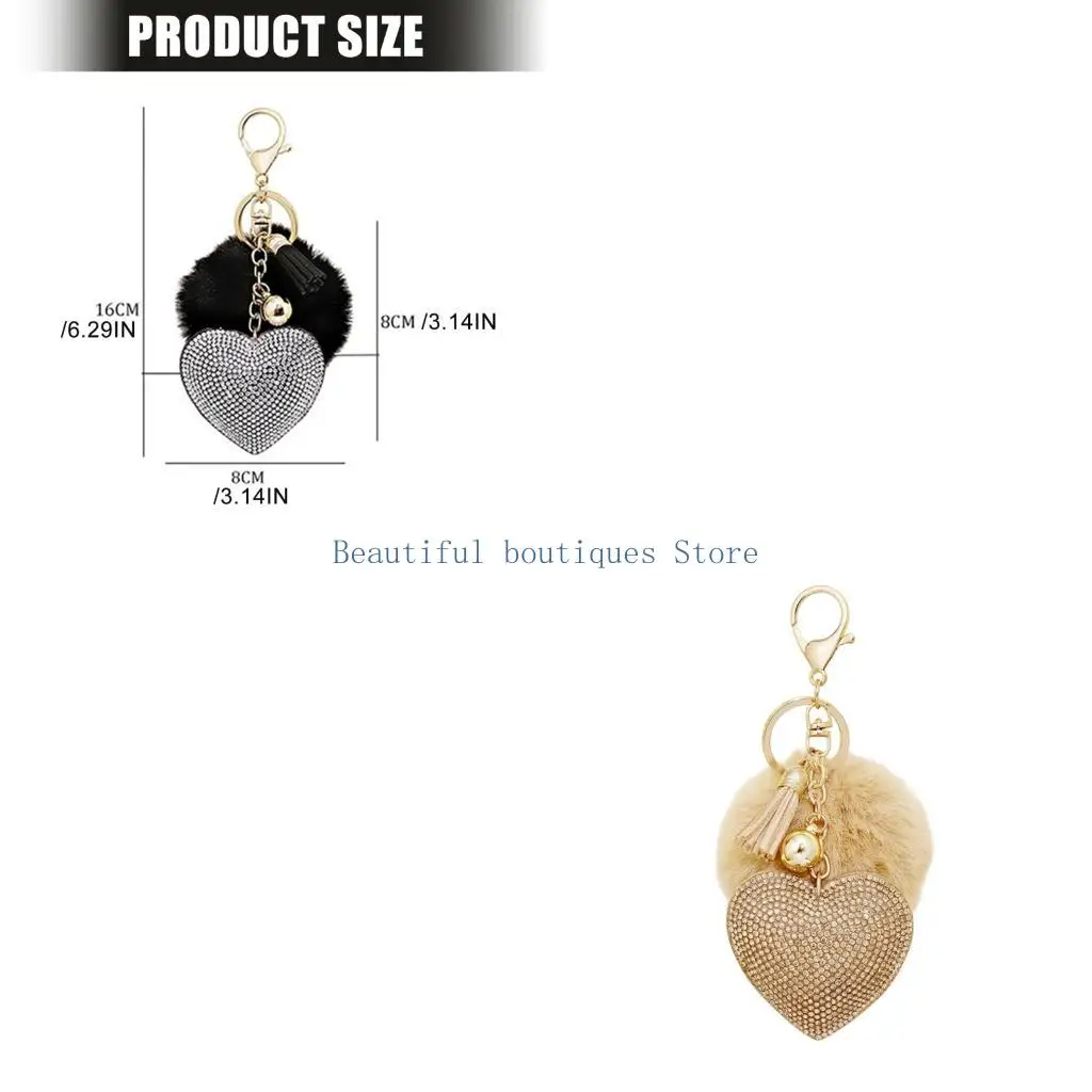U4LF Elegant Heart Shaped Keychain With Rhinestones And Tassels For Bags And Keys Sturdy Zinc Alloy Design Key Pendant