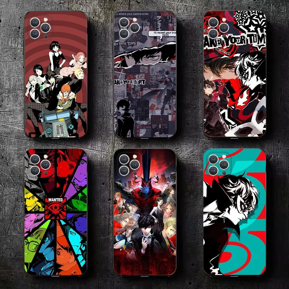 Game P5 Persona 5 Fanart Phone Case For iPhone 16,15,14,13,12,11,Plus,Pro Max,XS,X,XR,SE,Mini,8,7 Soft Silicone Black Cover