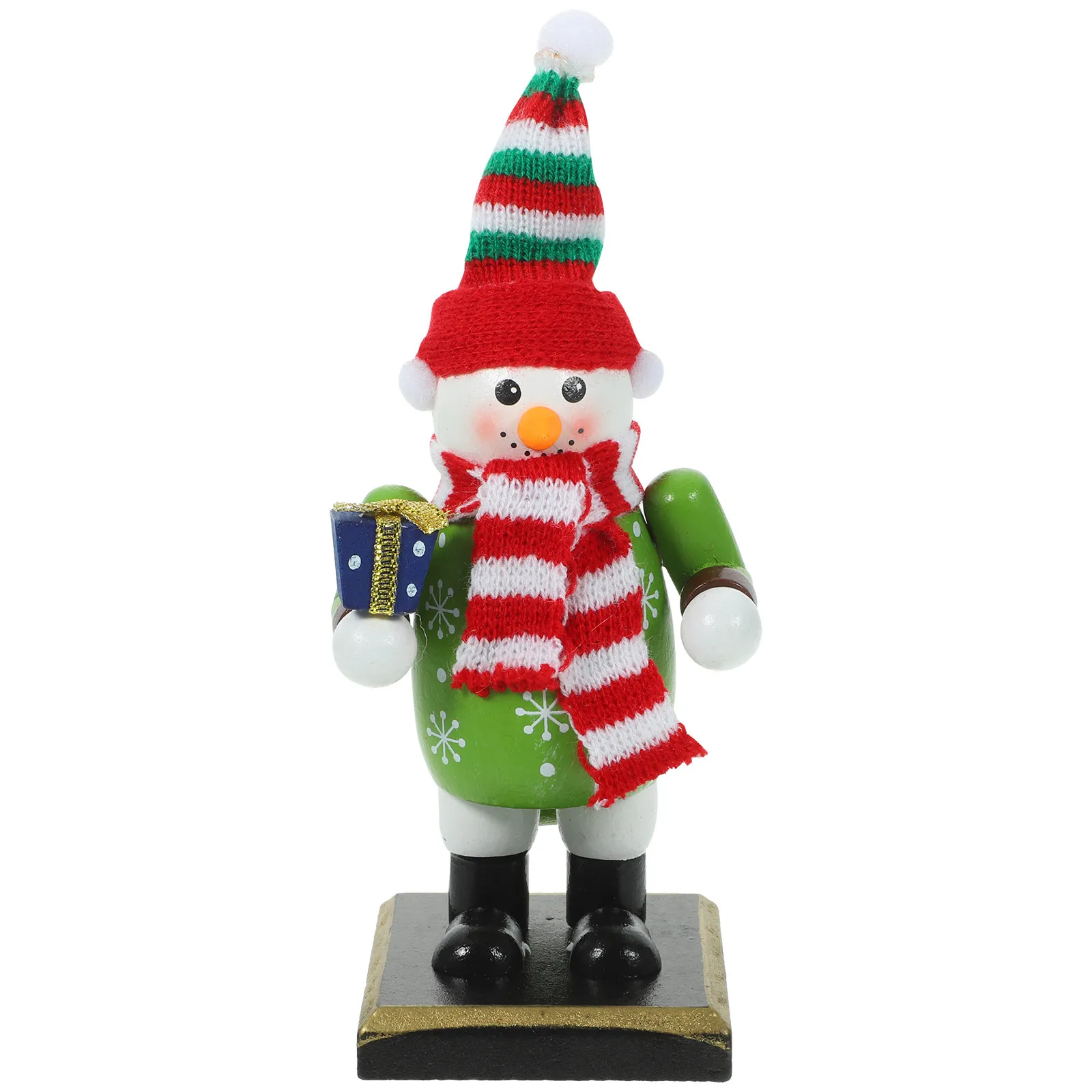 Festive Snowman Nutcracker Ornament in Wood Crafted Christmas Decor for Hotel Restaurant Home Fireplace Mantle Display