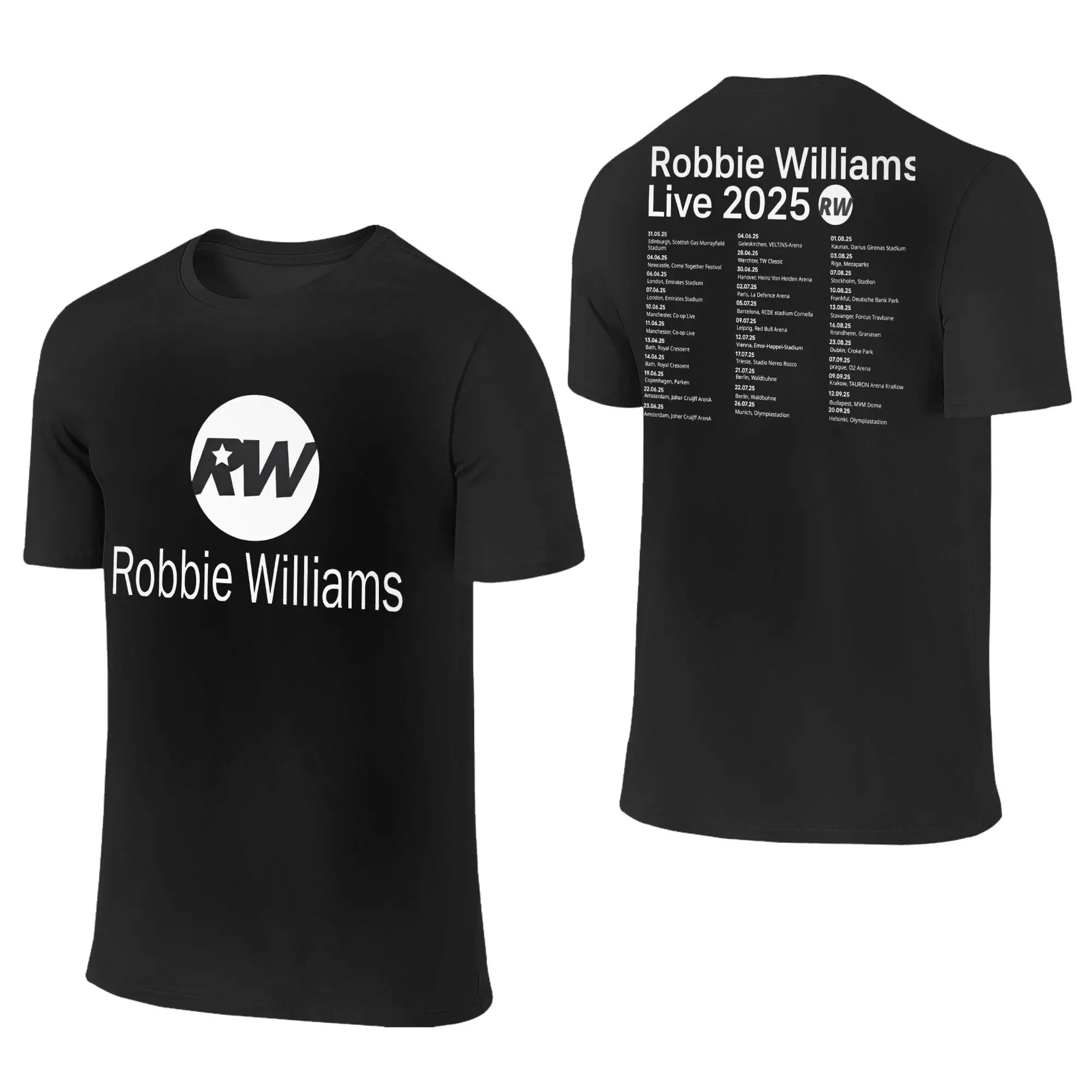 Футболка Robbie Williams 2025 UK Tour, мужская футболка из чистого хлопка в стиле ретро Y2K, летняя футболка в стиле хиппи с круглым вырезом, свободная одежда больших размеров