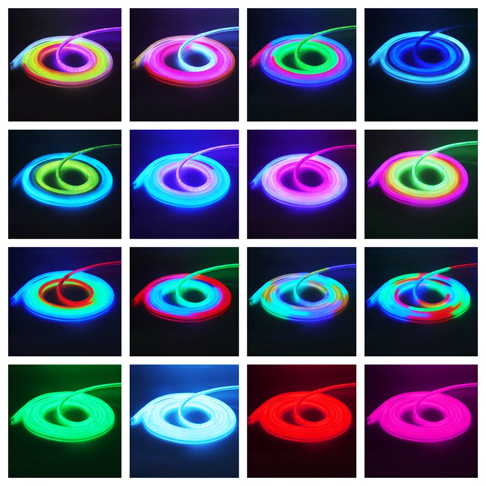 WS2812B LED Strip Neon Light RGB Rainbow 360 Round Tube Silicone Rope Lights Wifi Smart Remote Control 24V Power Kit Waterpoof