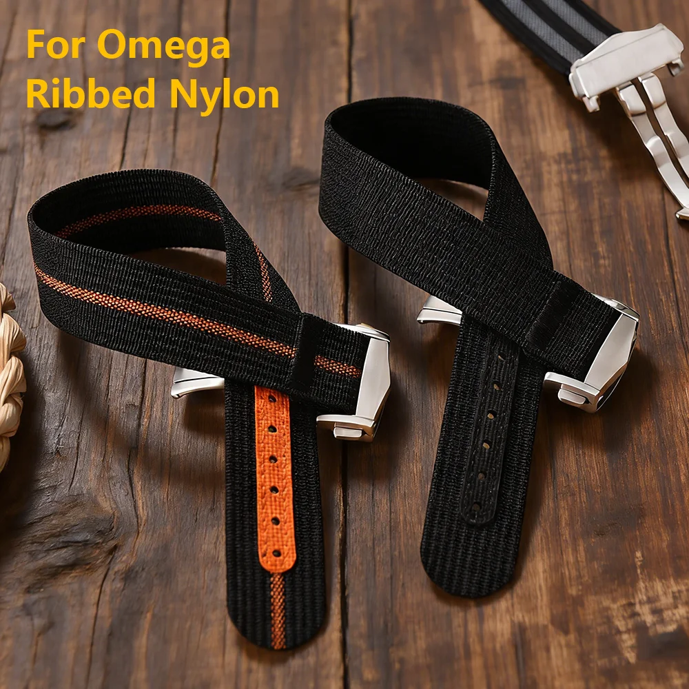 

18 20 22mm Ribbed Nylon Watch Strap Sport FKM Rubber Band Folding Buckle Bracelet for Omega Seiko Belt Women Men Accessories