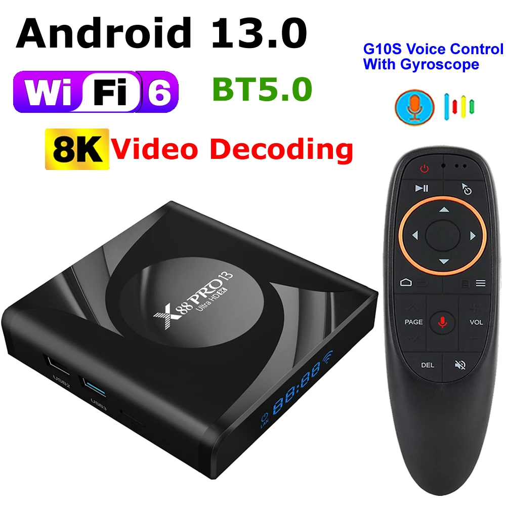 

X88 PRO 13 Android 13.0 TV Box Rockchip RK3528 4GB 128GB 64GB 32GB Support 8K Video Decoding USB3.0 BT5.0 Wifi6 Set Top Box