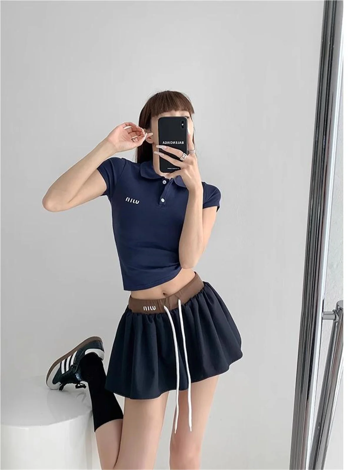 Harajuku mini skirts y2k clothes skirts 2024 Summer skirt for woman patchwork elastic waist drawstring tennis skirt with shorts