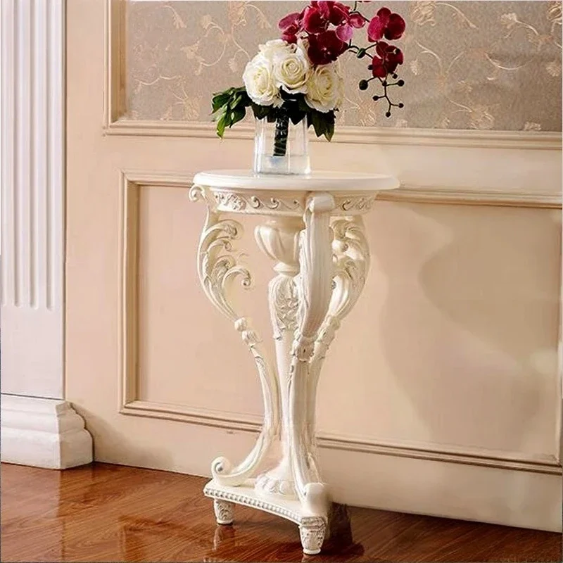 A European-Style Indoor Flower Stand High-End Luxury Marble Gold-Painted Shelf White Storage Rack