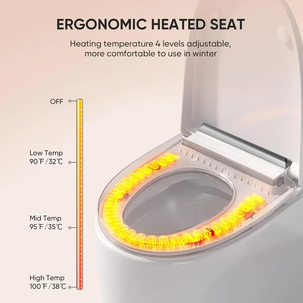 Smart Toilet with Built-in Heated Seat, Tankless Toilet with Auto Flushing, Adjustable Seat Temp, Flush Remote Control