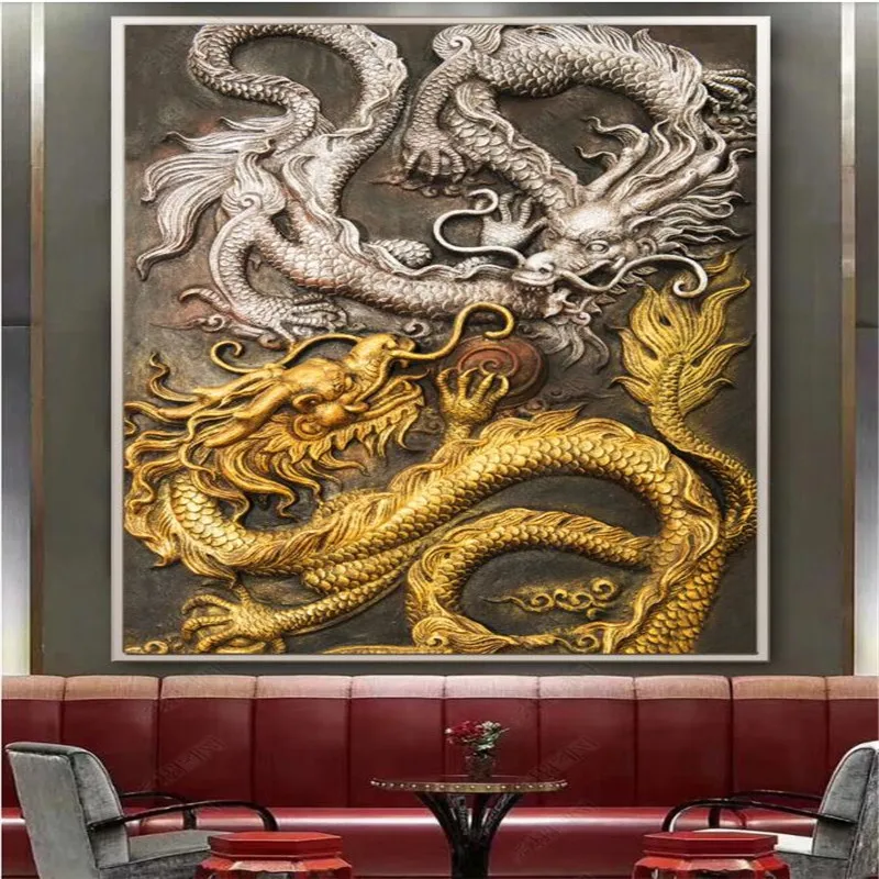 Papier Peint Photo Dragon en Relief 3D de Style Chinois Personnalisé, Décoration de Luxe pour Maison, Hôtel, Restaurant, Entrée, Allée