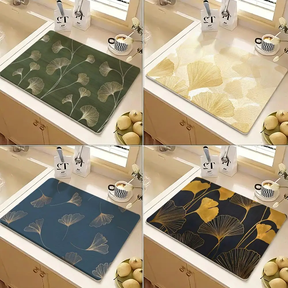Ginkgo Leaves Printed Floor Mat Diatomite Floor Mat Fast Drying Odor Resistant Non Slip Bath Kitchen Mat