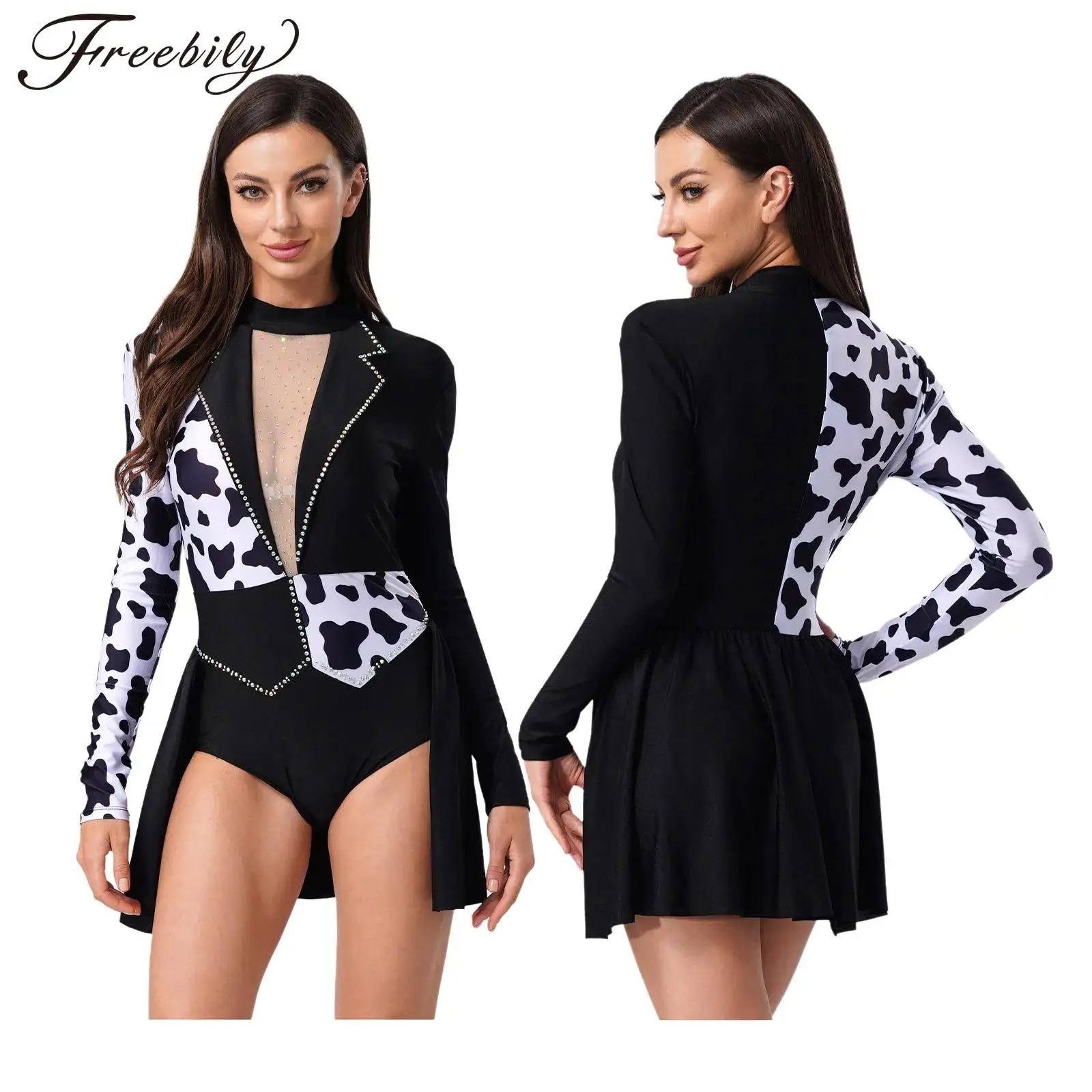 المرأة طويلة الأكمام لامعة شبكة متقطع طباعة الشيطان الساحرة يوتار فستان هالوين كرنفال الشر مهرج الدلماسية تأثيري حلي #1