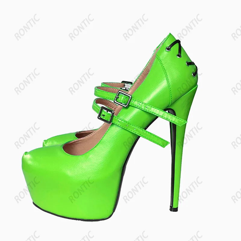 Rontic New Women Platform Pumps Sexy Stiletto Heels Round Toe Gorgeous Fuchsia Blue Orange Red Dress Shoes Women US Size 5-20 view 4