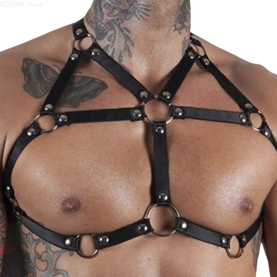 

Ремень из искусственной кожи, мужские регулируемые нагрудные подтяжки, черные удерживающие ремни, подвязка для тела, Harajuku, готическая одежда для танцев, ночного клуба