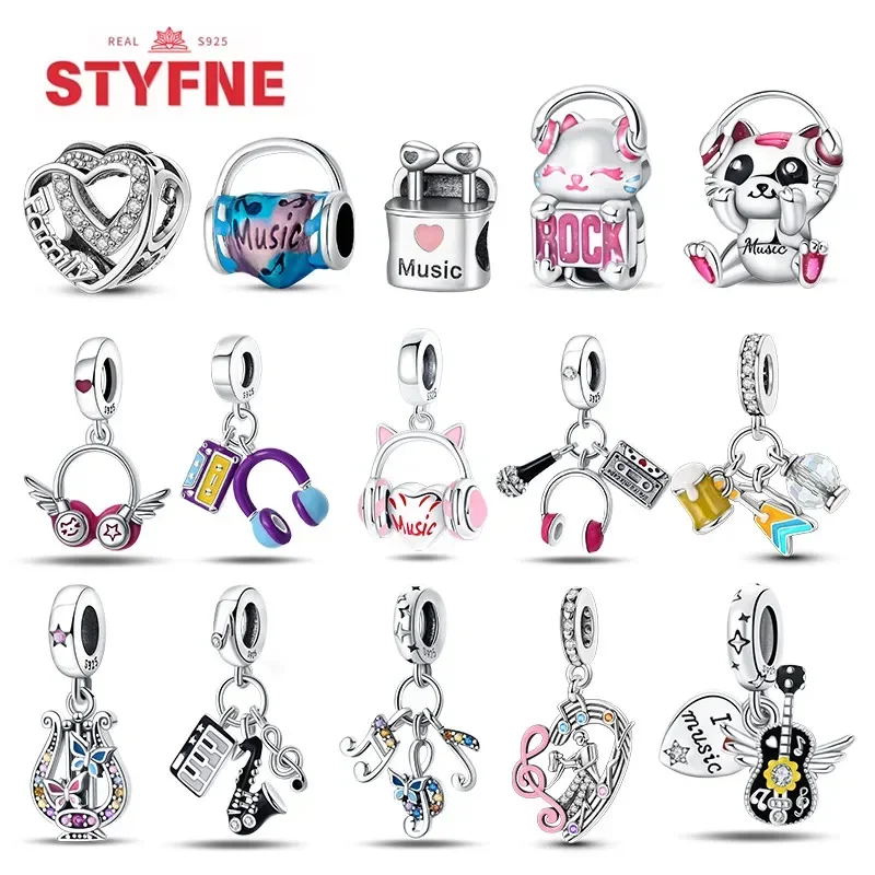 Sterling Silver 925 Love Music Headphones Series Charm Beads For Original Bracelet DIY Beads for Women Fine Jewelry Party Gift