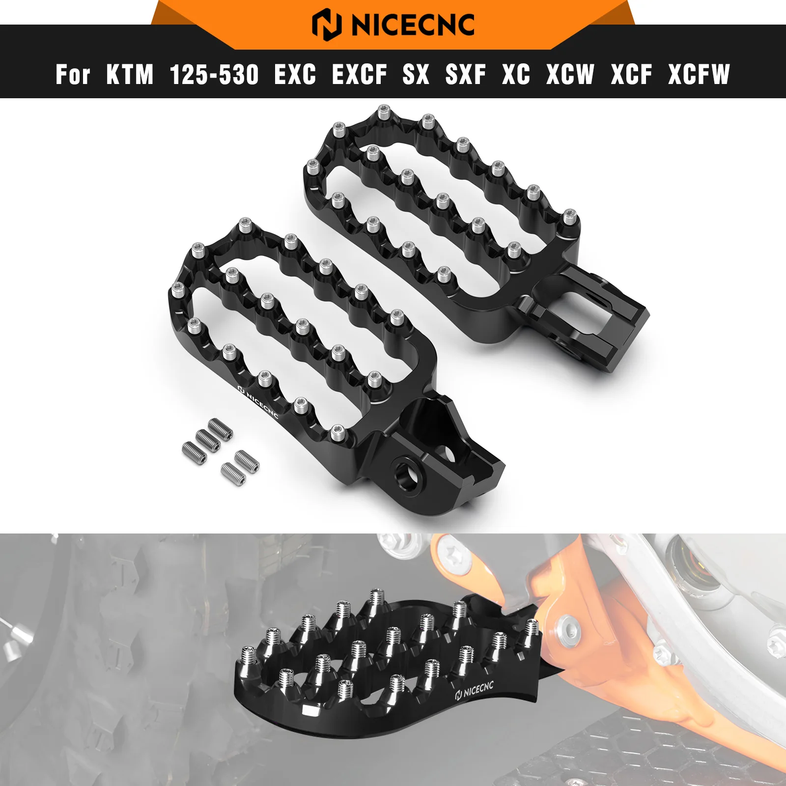 

NICECNC For KTM EXC 300 EXC-F 350 2017-2023 Forged Enlarged Footrest Footpegs Foot Pegs Rest For Husqvarna TE 300 GasGas EC 300