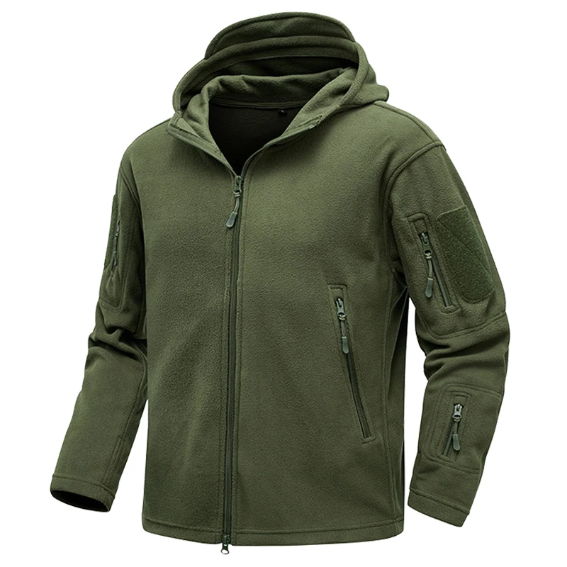 Men Tactical Fleece Hoodie Jacket US SWAT Outdoor Multi-pocket Windproof Warm Full Zip Military Coat Winter Hiking Safari Jacket