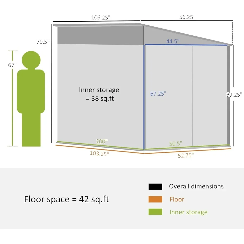 Cobertizo de almacenamiento de acero para exteriores, casa de herramientas de Metal con Kit de base, puertas bloqueables, guantes y 2 rejillas de ventilación, 4,6 'x 9'