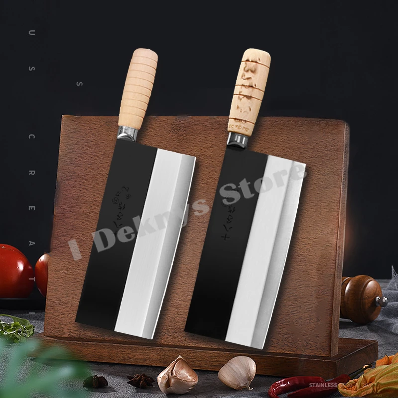 

SHIBAZI Kitchen Chef Knives Professional Cleaver Butcher Knife Hand Forged Carbon Steel With Wooden Handle Meat Slicing Knives