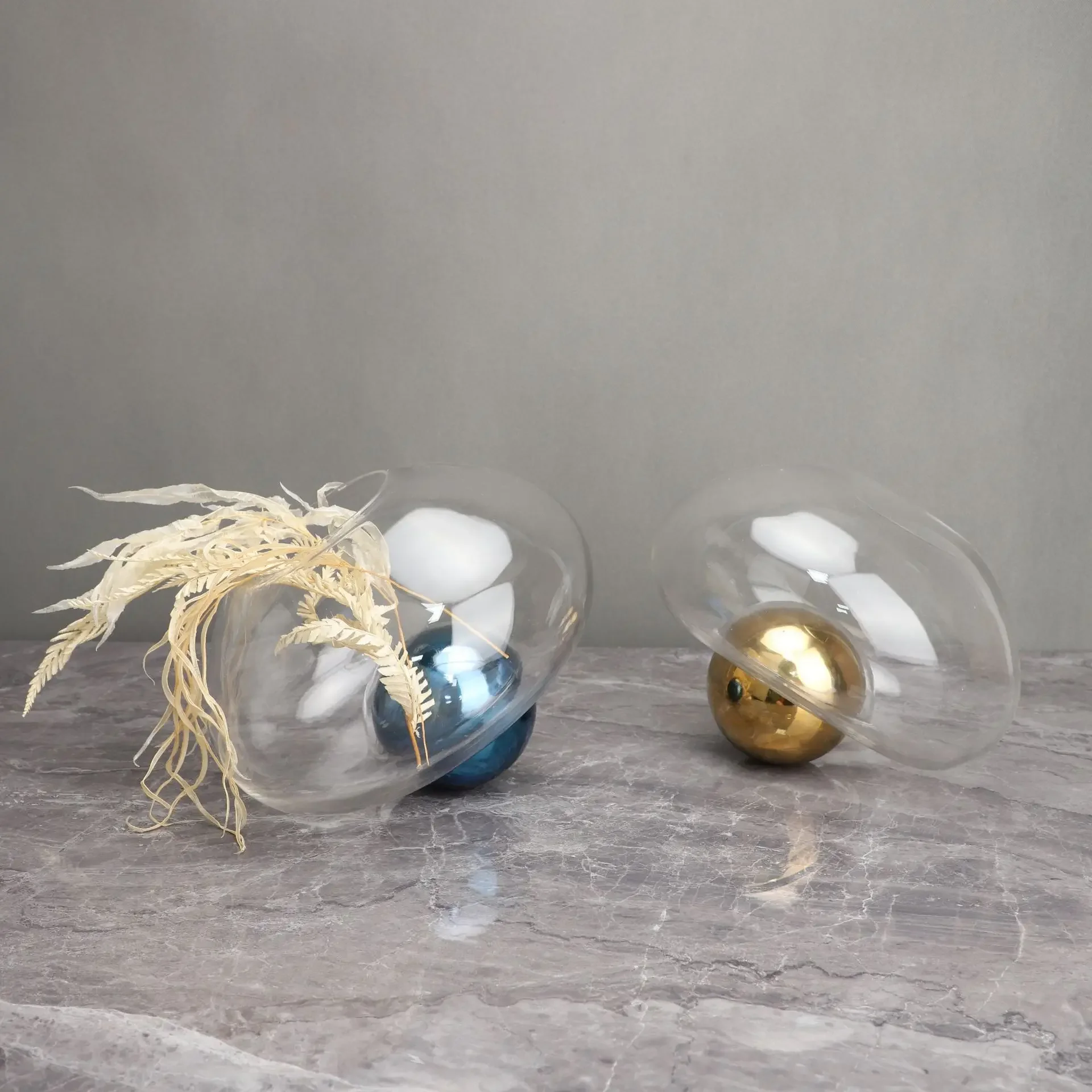 Ornaments Terrarium Golden Ball Flower Vase Arrangement Room Decoration Accessories Hydroponic Glass Vase Irregular Glass