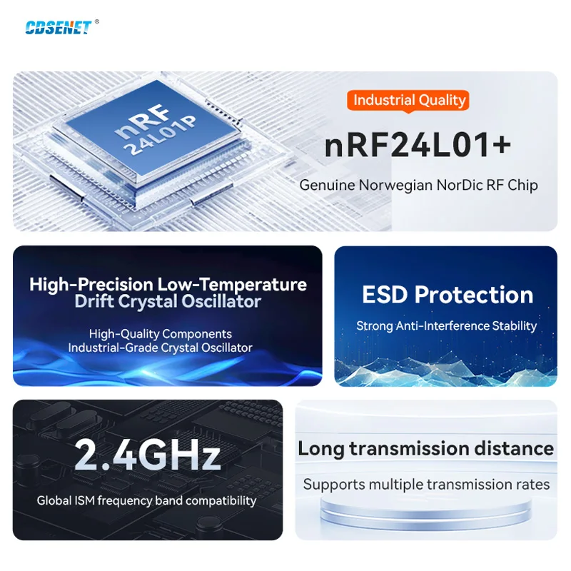 

2pcs nRF24L01+ PA LNA 2.4GHz Wireless RF Module IoT SPI Transmitter CDSENET E01 Series Low Power Long Range ESD DIP Smart Home