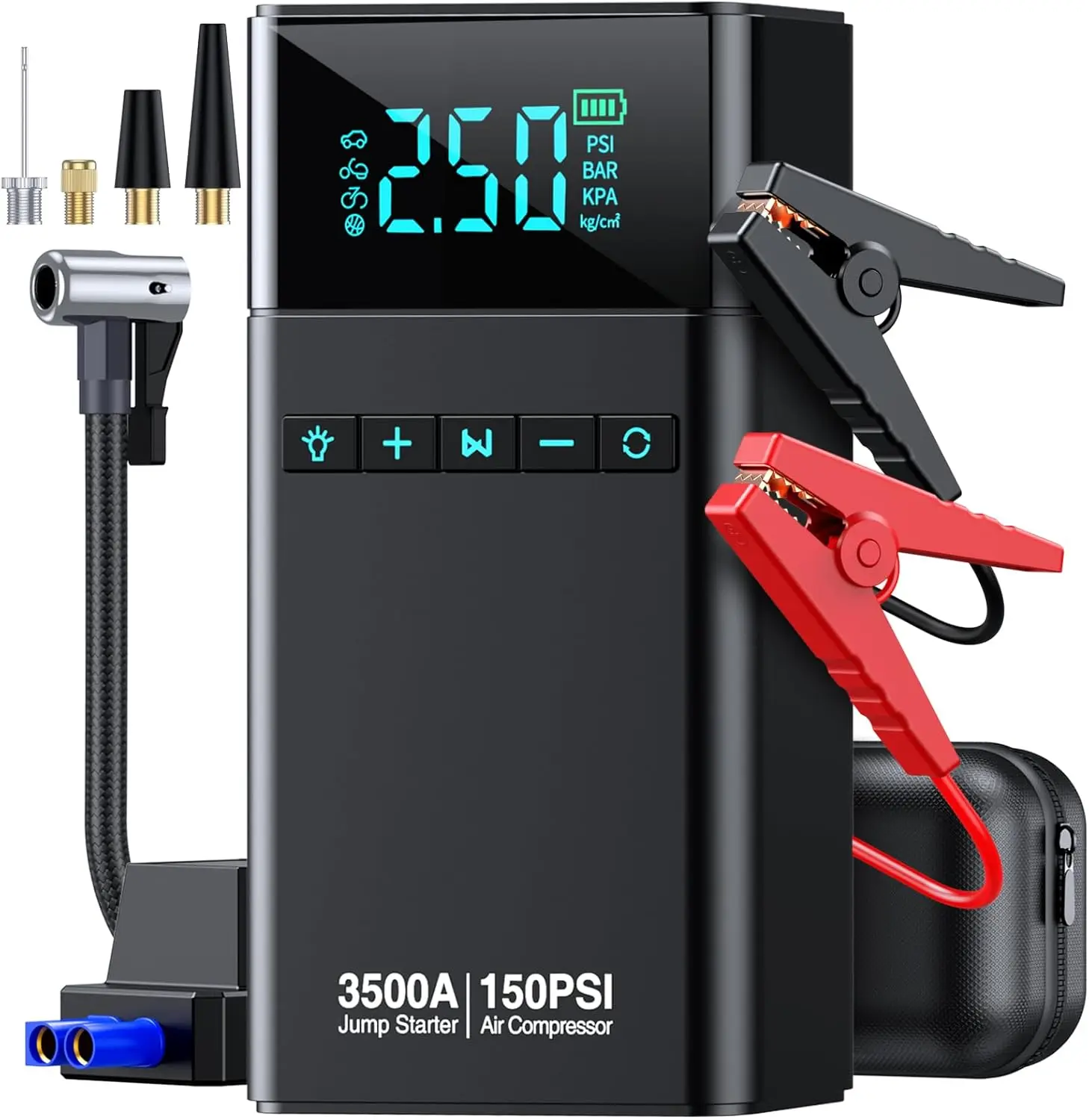 Car Battery Jump Starter With Air Compressor, 3500A 150Psi Car Jump Starter Jump Box (All Gas/10L Diesel), Car Battery Jumper