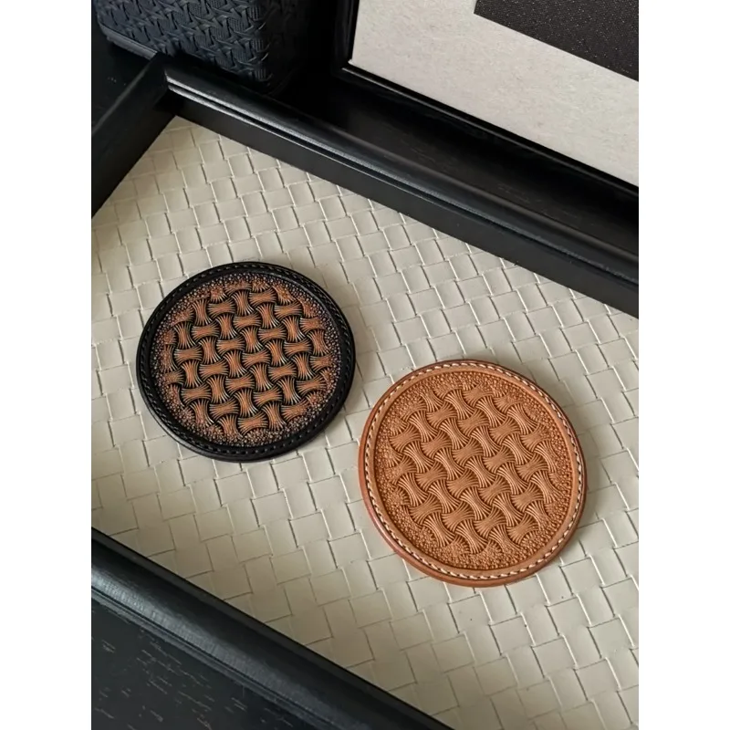 

Коврик для чайной церемонии из натуральной кожи ручной работы, двухслойный, с ручной резьбой, в стиле ретро, для тяжелой промышленности, высококачественный, сшитый вручную.