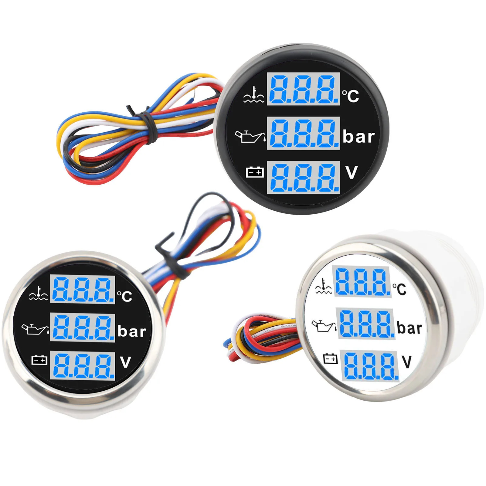 

1Pc Boat Water Temp Oil Pressure Meter Voltmeter 52mm Digital Display Multifunctional IP67 Water Proof Triple Gage Set