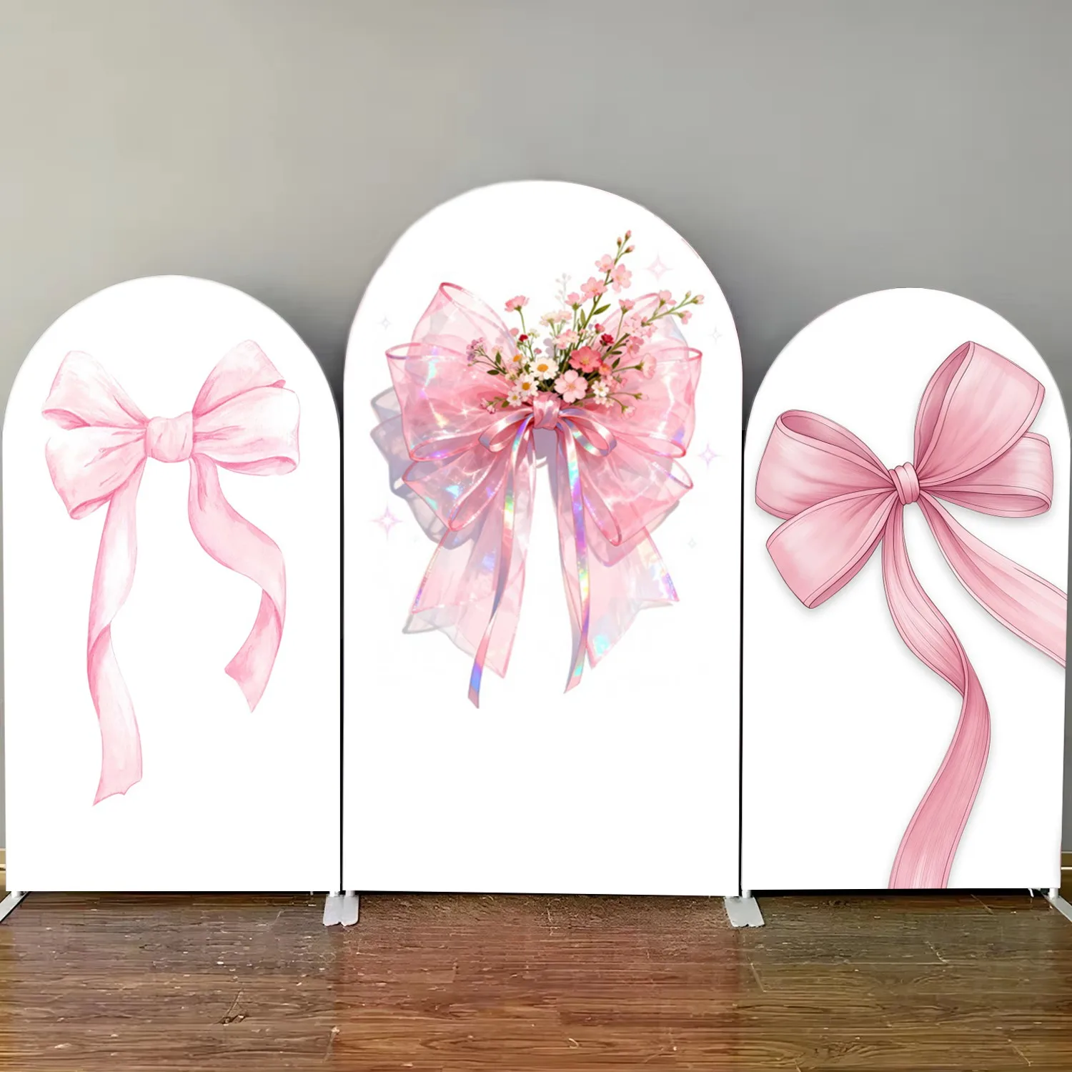 Pink Bow Arched Background Cover Baby Shower Girl's Birthday Party Decoration Elastic Fabric Photography Backdrop Photo Studio