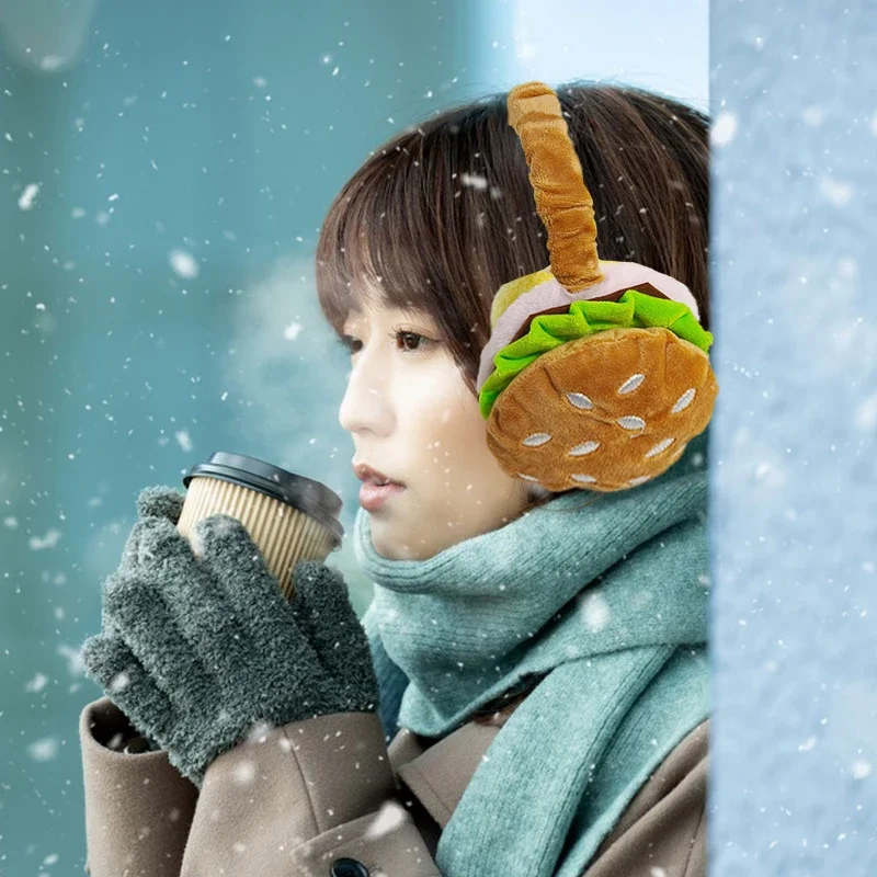 Cute Funny Hamburger French Fries Soft Plush Warmer Earmuff Winter Outdoor Cold Protection Ear-Muffs Cover 2025 New Year Gift