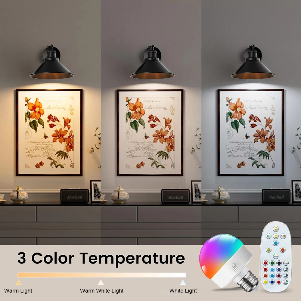 Applique murale sans fil, Rechargeable, variable, ampoule détachable, télécommande Rontrol, couleur rvb, Design Vintage pour chambre à coucher, chambre