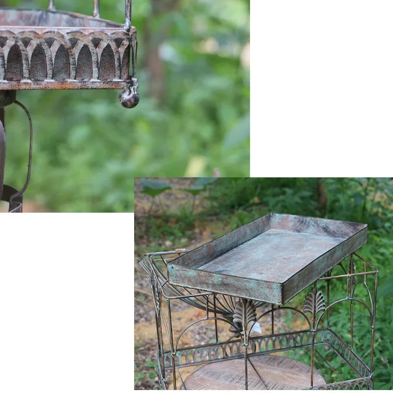 External order tail goods American retro outdoor rust-proof wrought iron bird cage tray flower stand courtyard balcony green