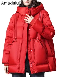 Amax luluE 2024 Winter Fashion Parkas Women Warm Loose Duck Down Jackets Ladies Luxury Casual Hooded Coats Vintage Snow Clothing