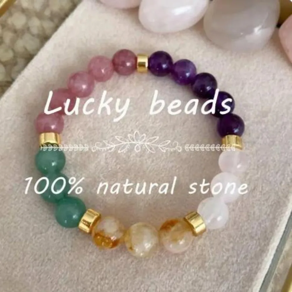 5pcs Good Luck Bracelets for Women Real Natural Stone Citrine Tiger Eyes Amethyst Girlfriend Mom Gift Original Jewelry Luxury