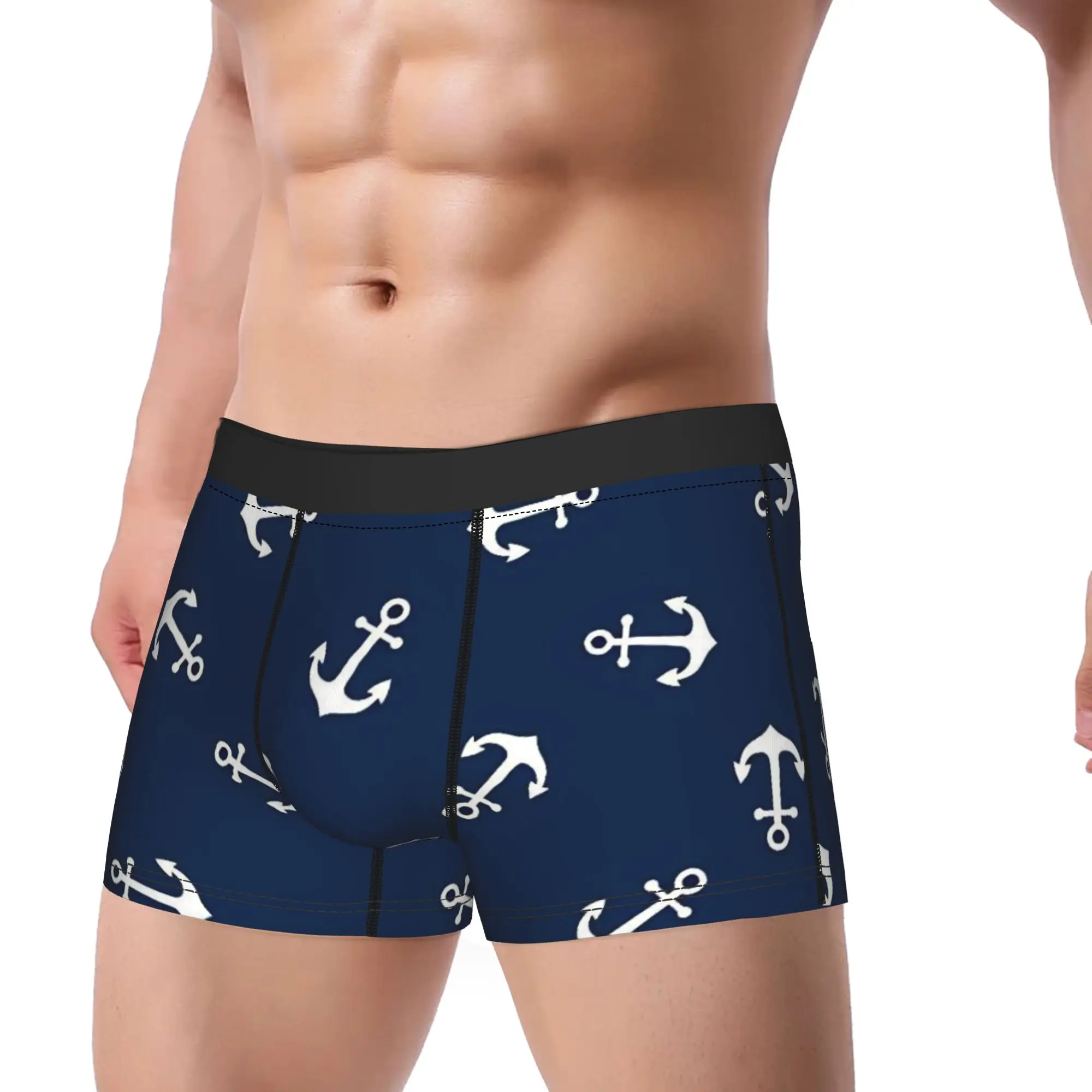 Nautical Anchor Boat Underwear  Men Underpants Custom Breathable Trunk Trenky Boxer Brief Big Size 2XL