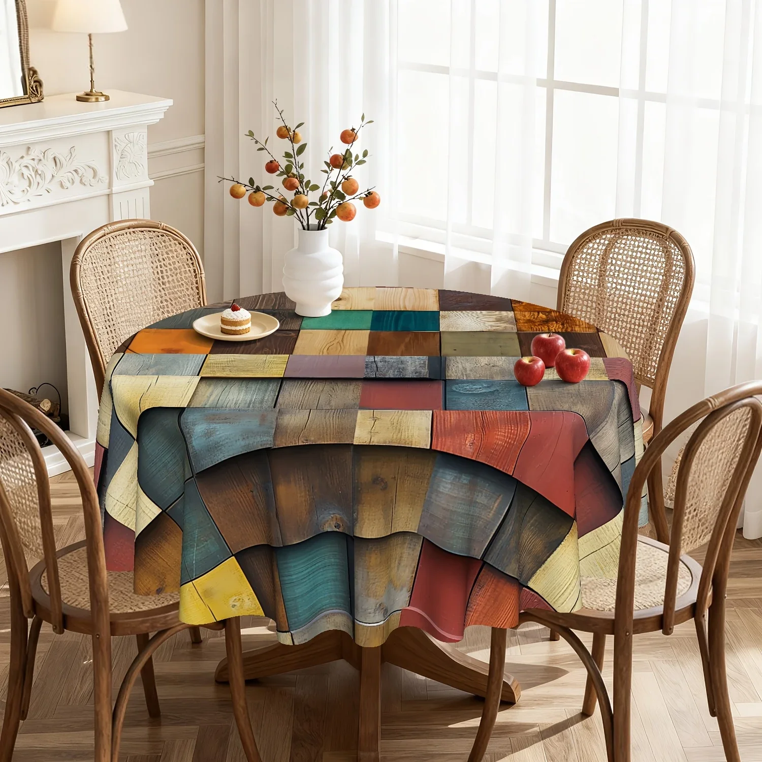 1 piece, colored wood-grain tablecloth, country-style wood-grain tablecloth, for use in a retro-style kitchen for dining.xzj