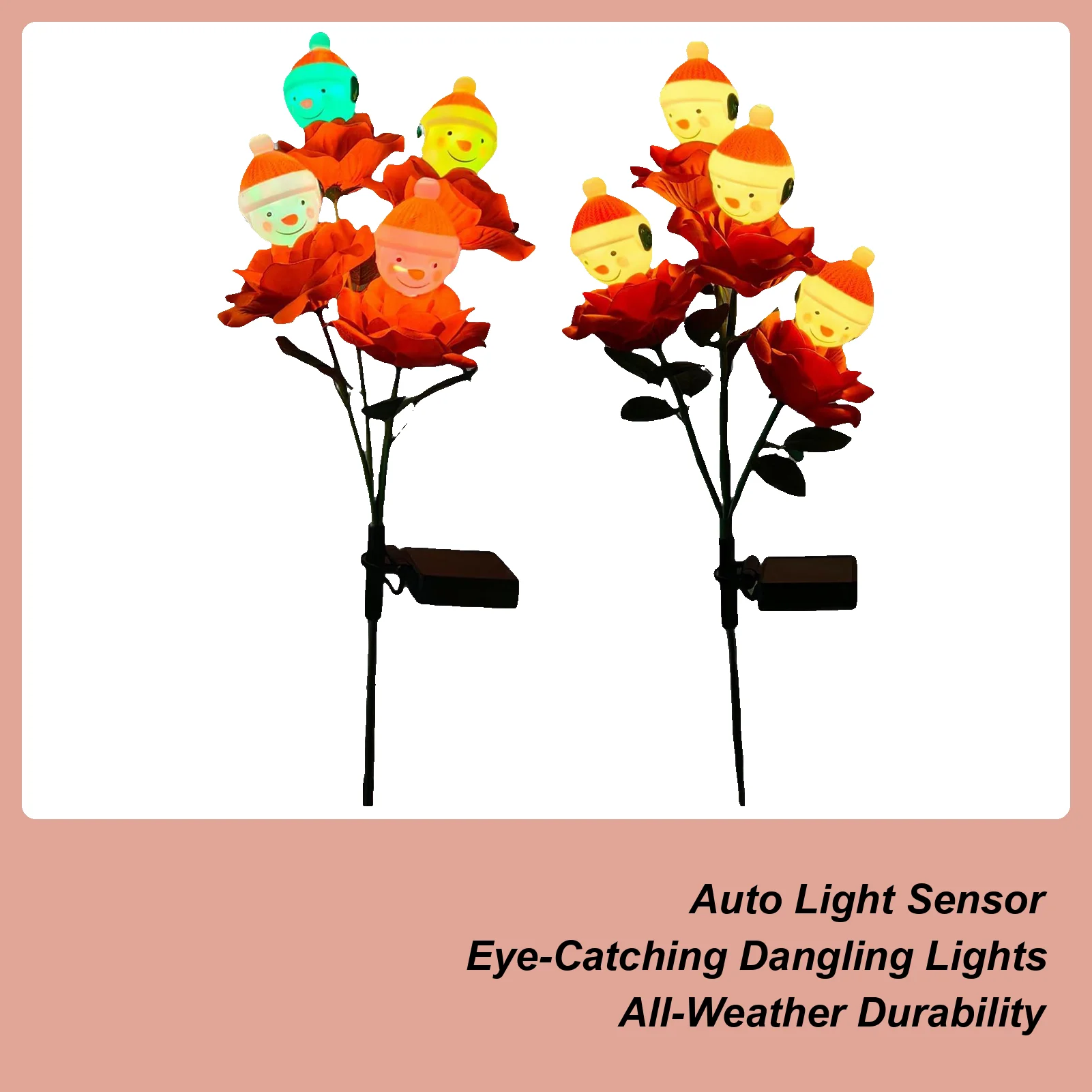 Christmas Roses Snowman Garden Lawn Decorative Lights Solar Powered Christmas Lights Rose Snowman Garden Stake Outdoor Decor