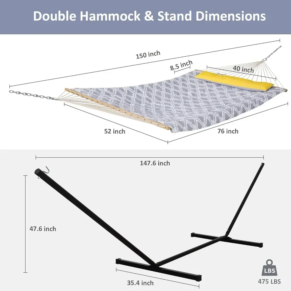 Portable Hammock With Heavy Duty Metal Stand Double Layer Fabric Hammock For Backyard Patio Camping Outdoor Relax Wholesale