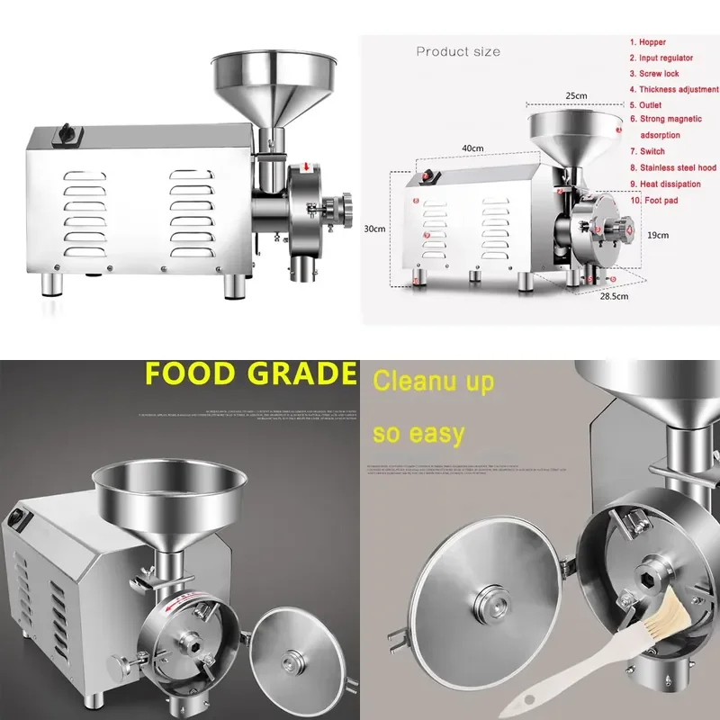 220V Commercial Flour Mill Grain Grinder for Soy Wheat Rice Sesame 20-60kg/h