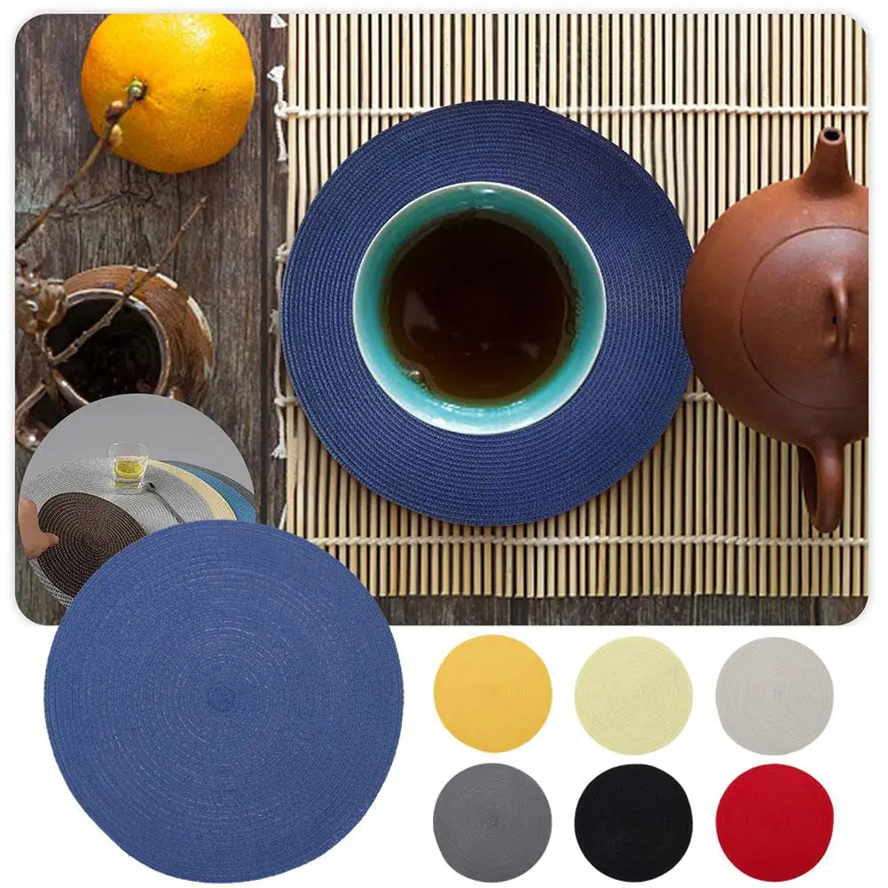 18CM Round Placemats For Dining Table Coaster Heat-Resistant Placemats Stain Resistant Anti-Skid Washable Cotton Woven Tabl S4F8