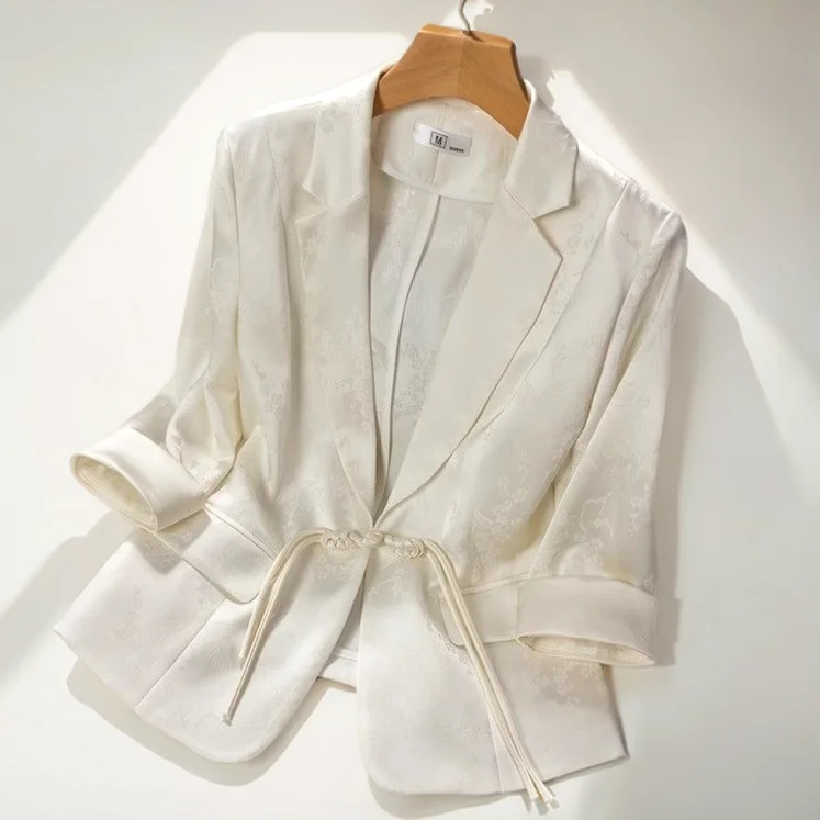 

Blazers Womans White Alpaca Baroque Conference Graceful Girlish Layered Collar Opulent Silky Breathable Skilled Distinguished Bf