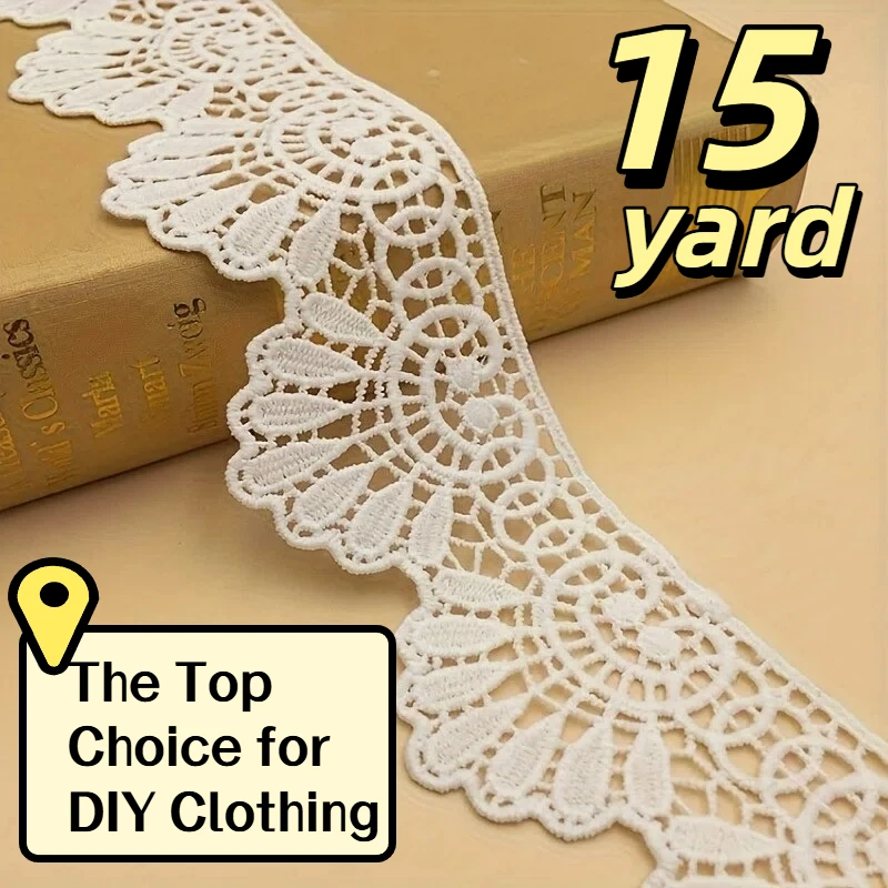 15 Yards eleganter, floral bestickter Spitzenbesatz – 2,3 Zoll breit – 15/10/5/3/1 Yards Polyesterbesatz, geeignet für DIY-Kleidung, Heimdekoration, Röcke, Kleider – Schwarz und Weiß, Spitzenbesatz