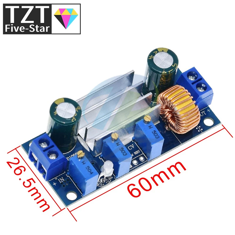 TZT 5A Max DC-DC XL4015 Step Down Buck Power Supply Module Adjustable CC/CV Lithium Charge Board for Arduino