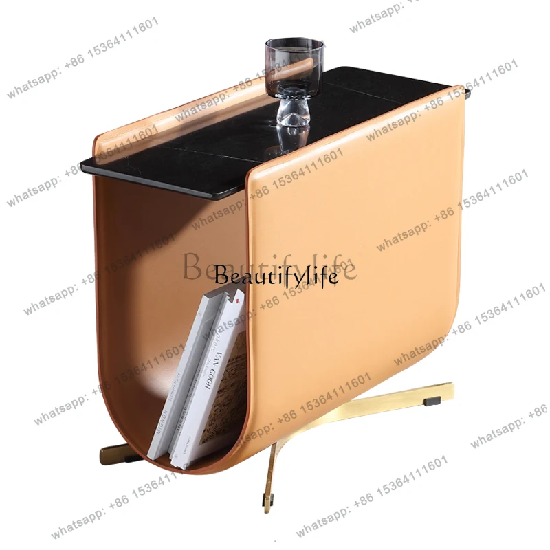 

pg45Italian light luxury creative bookshelf magazine leather corner table