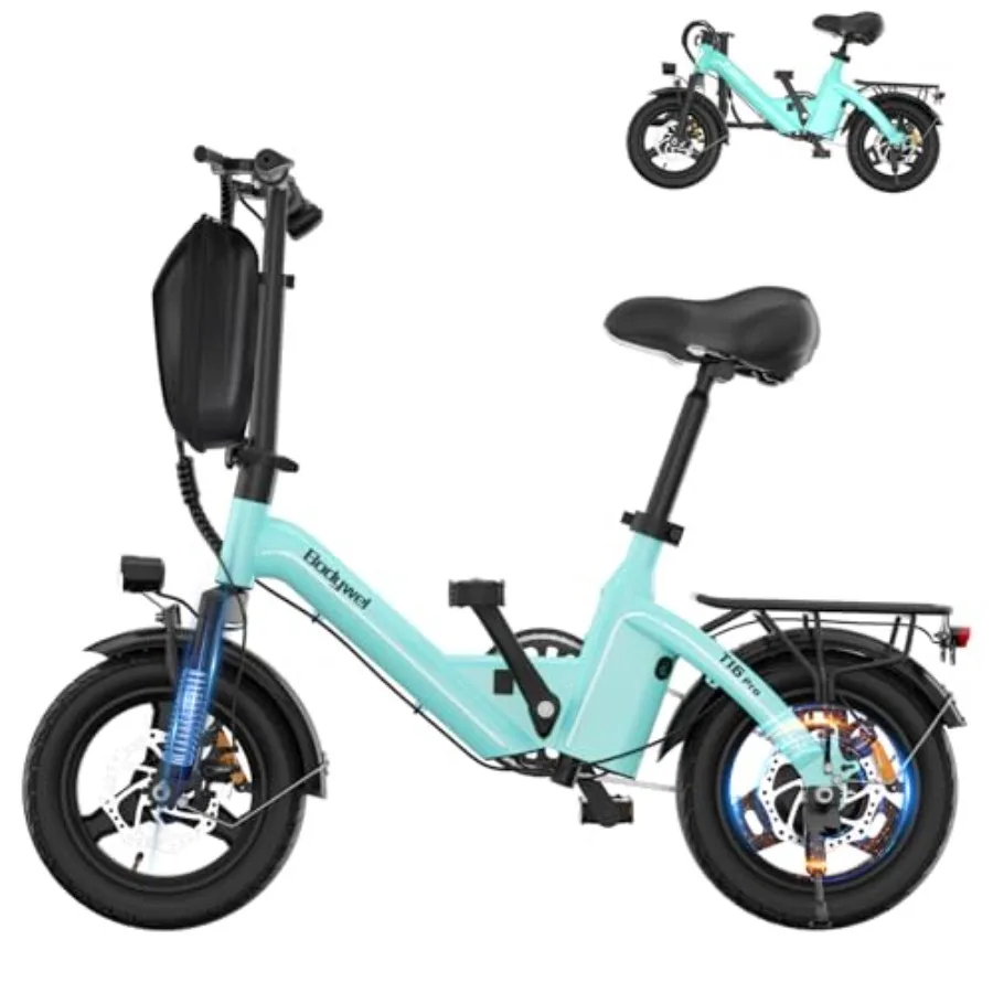 

City commuter electric bike for adults: 14-inch mini foldable design, aluminum alloy frame, matte black finish, 500W peak motor