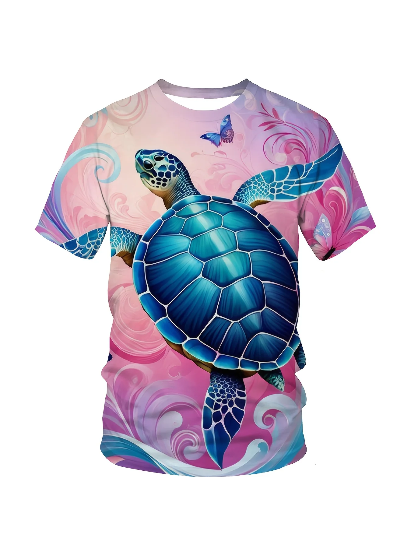 Men's Crew Neck Tee 3D Blue Sea Turtle Butterfly Pink Swirl Print Casual Tops