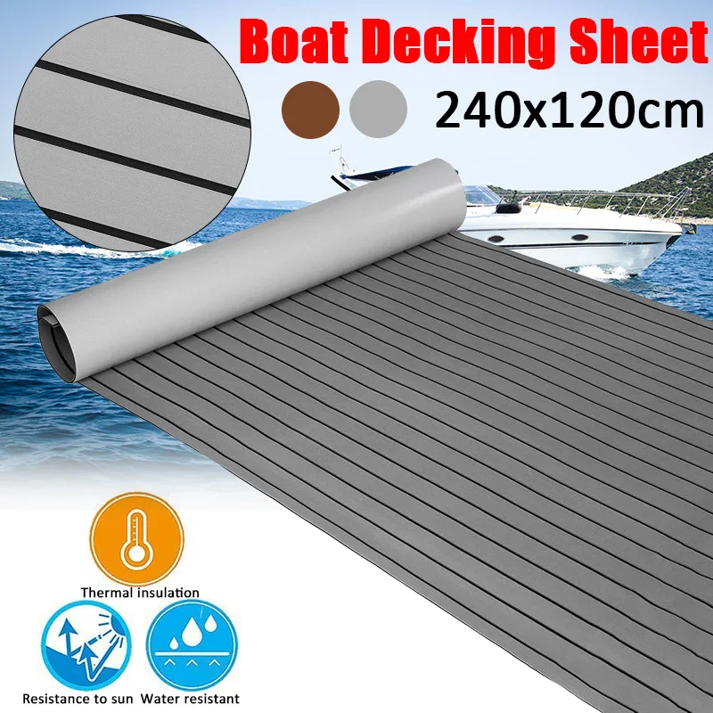 Self-Adhesive 2400x1200x5mm EVA Foam Marine Boat Yacht Flooring Synthetic Faux Teak Decking Sheet Pad Floor Mat Brown Gray