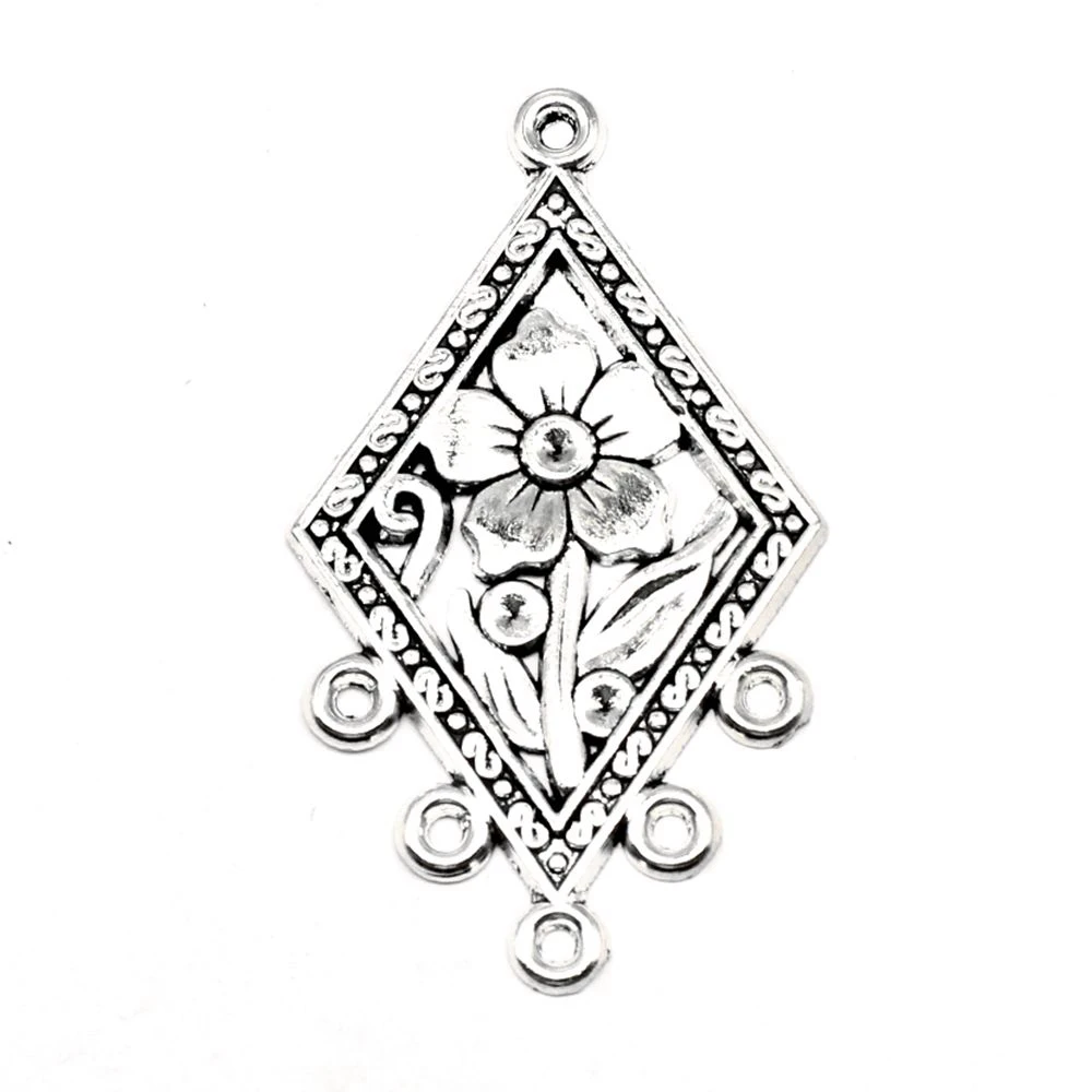 Flower Earring Connector Pendants Jewelry Making Bag Accessories For Jewelry 28x48mm 5pcs Antique Silver Color