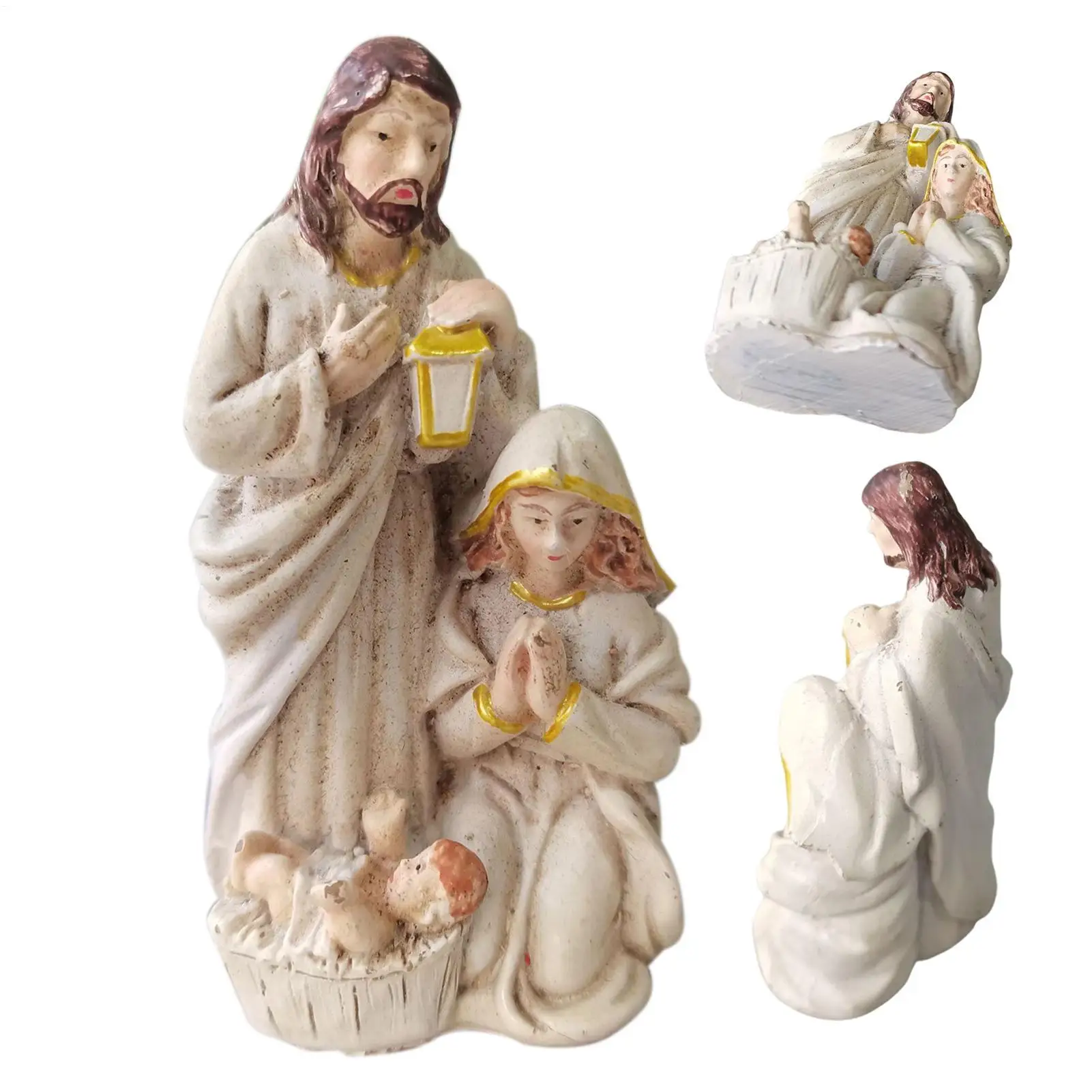 Resin Nativity Scene Statue Holy Family Catholic Figurine Tabletop Decor Handicrafts Sculpture for Christmas Church Decoration